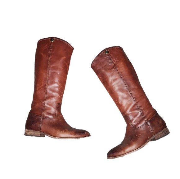 Frye Melissa Button 2 Equestrian-Inspired Tall Boots SZ 8 B Cognac Made in Mexic - Picture 1 of 16